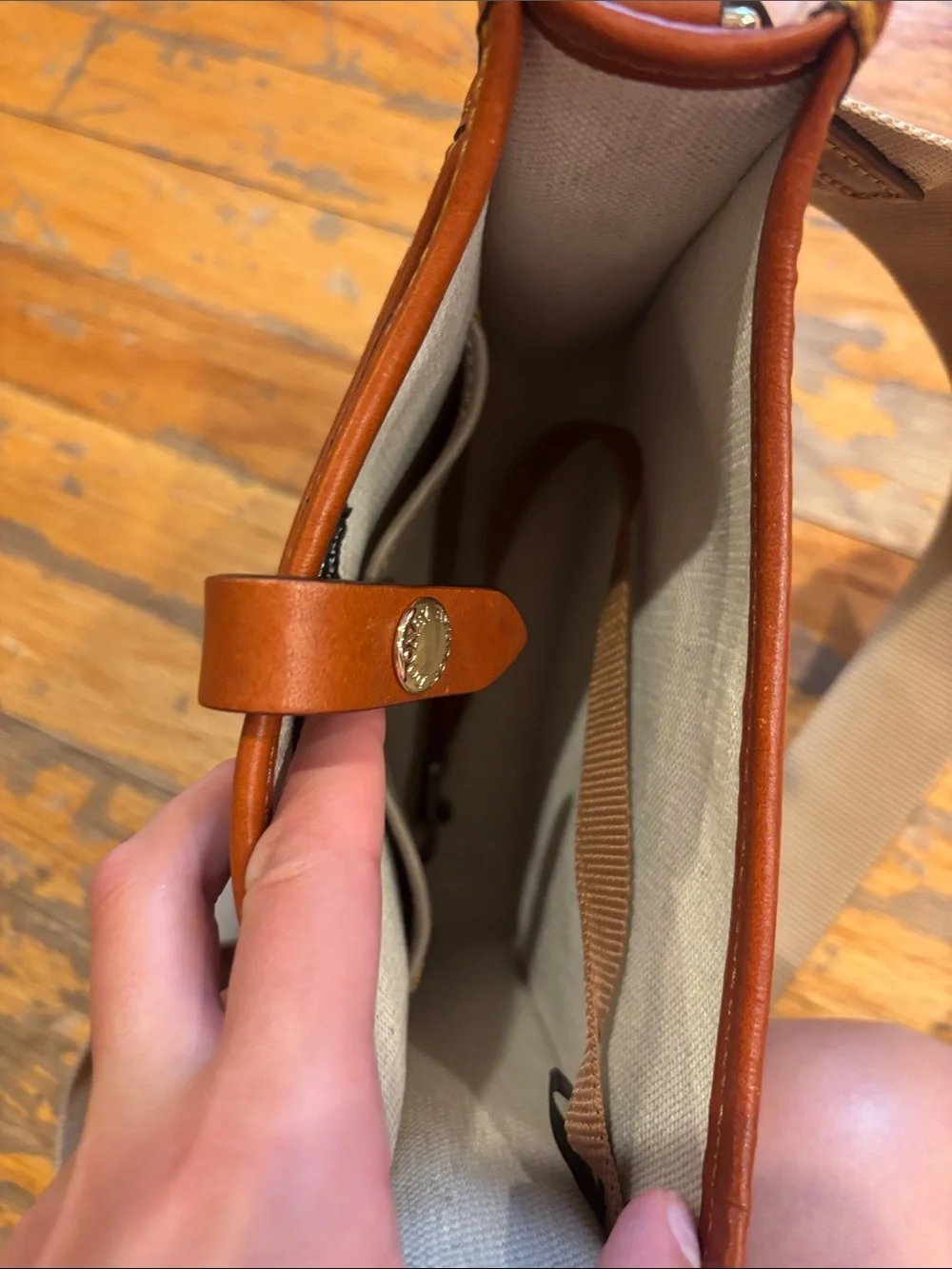 Dooney & Bourke Gray and Brown Leather Trim Crossbody Bag